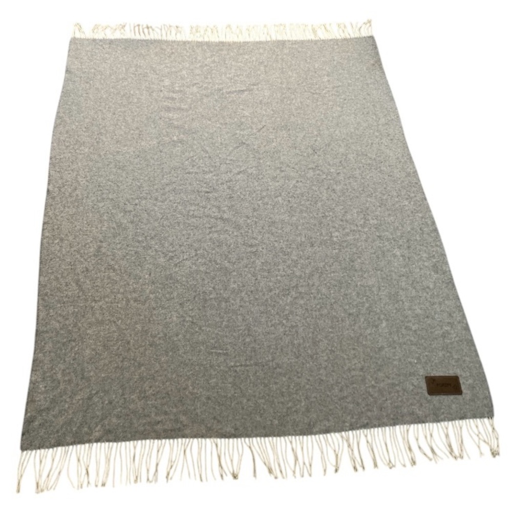 Terry Town Throw Blanket Flaw Gray Forem  Australian Merino Wool Blend Fringed